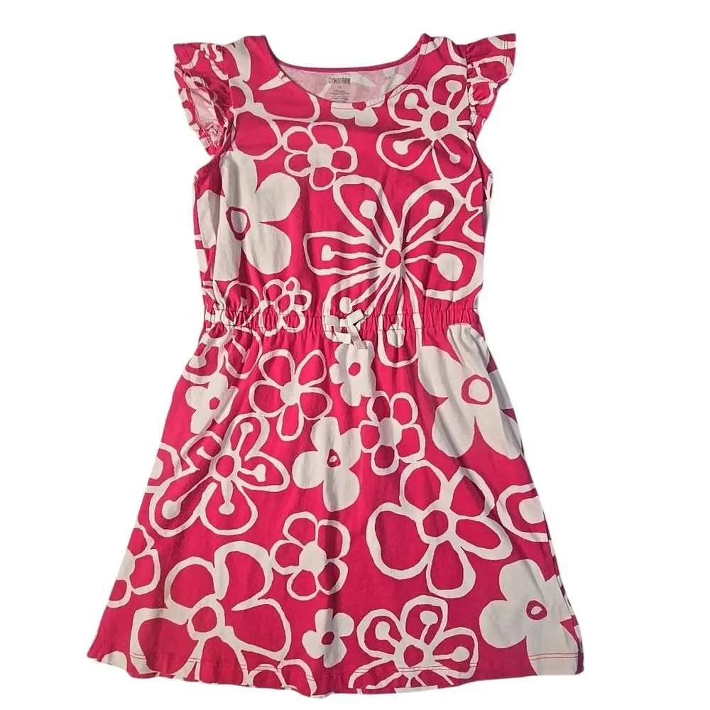 Gymboree Floral Dress Girls 10 Pink White Ruffle Sleeve‎ Retro Mod Summer Cotton